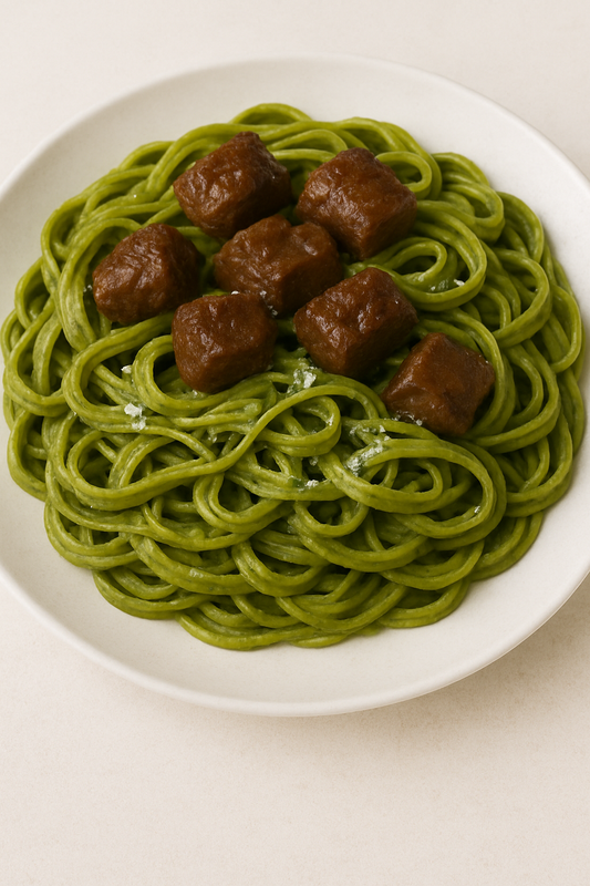 FETTUCINE VERDE WITH BEEF TIPS